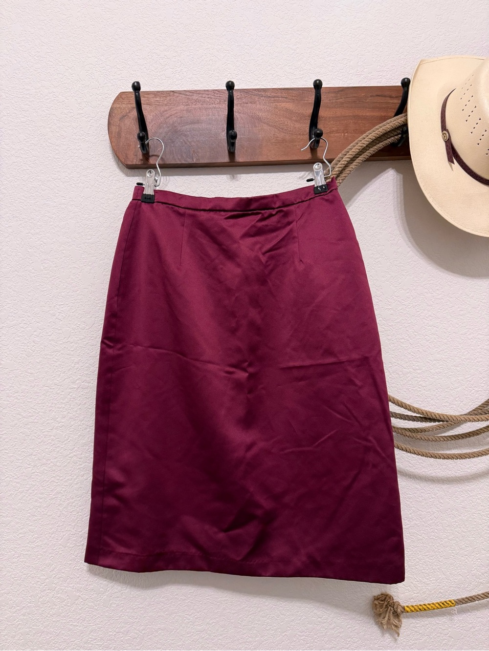 Vintage Alfred Angelo Berry Purple Burgundy Satin Pencil Skirt – Size 8
